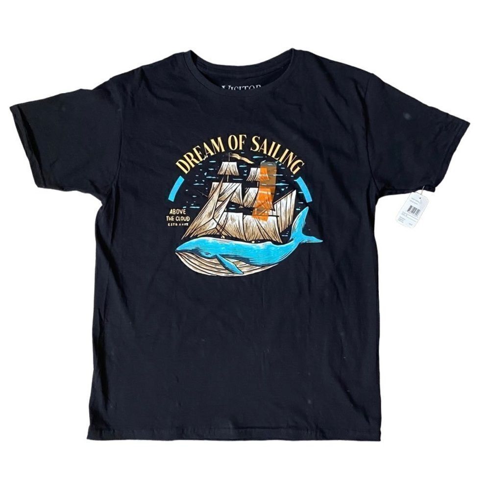 Visitor Premium Mens Black Nautical Whale Cotton Short Sleeve T-Shirt SZ M NEW